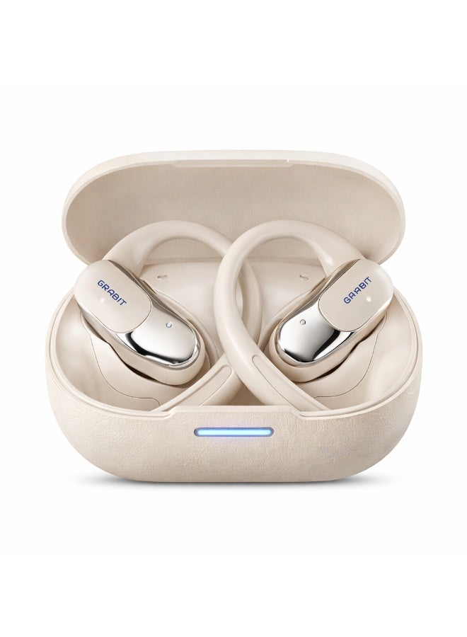 GRABIT G-PULSE A.I Open-Ear Wireless Earbuds (Beige) – AI-Powered Directional Audio, Ergonomic Ear-Hook Design, ENC HD Calls, Bluetooth 5.4, IPX5 Splash-Resistant, Long Battery Life - Image 2